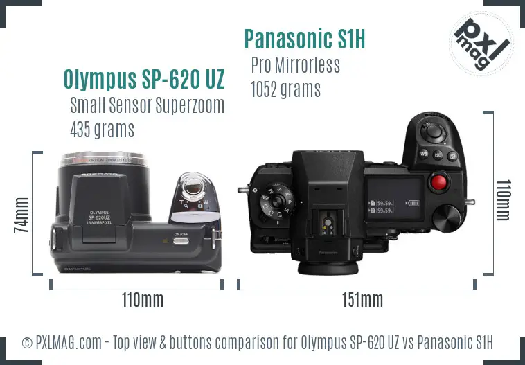 Olympus SP-620 UZ vs Panasonic S1H top view buttons comparison