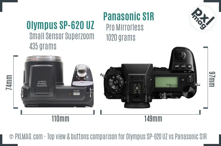 Olympus SP-620 UZ vs Panasonic S1R top view buttons comparison