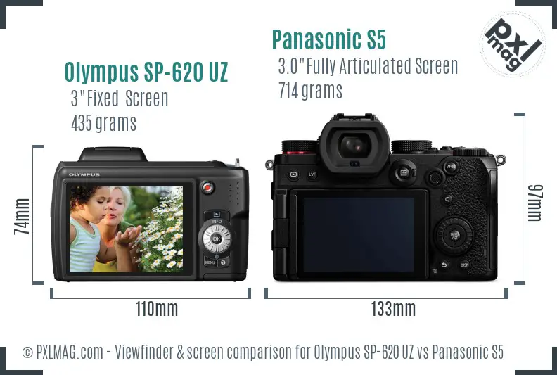 Olympus SP-620 UZ vs Panasonic S5 Screen and Viewfinder comparison