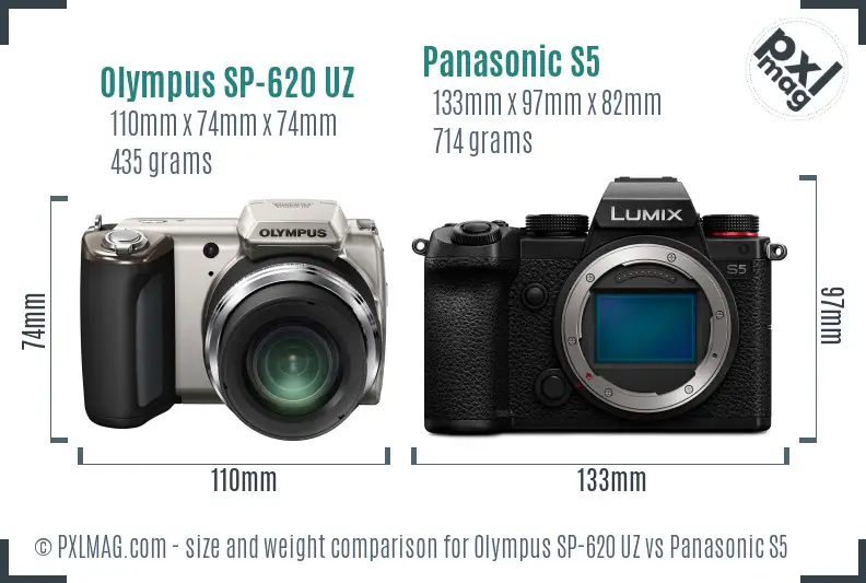 Olympus SP-620 UZ vs Panasonic S5 size comparison
