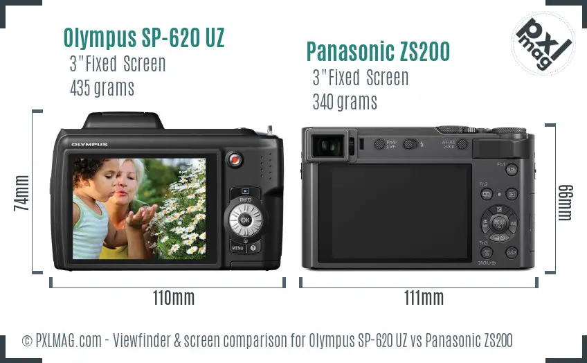 Olympus SP-620 UZ vs Panasonic ZS200 Screen and Viewfinder comparison