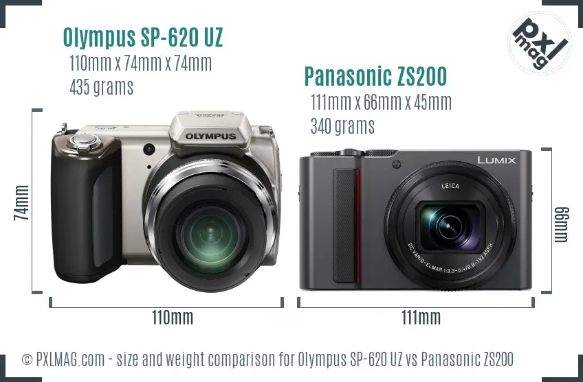 Olympus SP-620 UZ vs Panasonic ZS200 size comparison