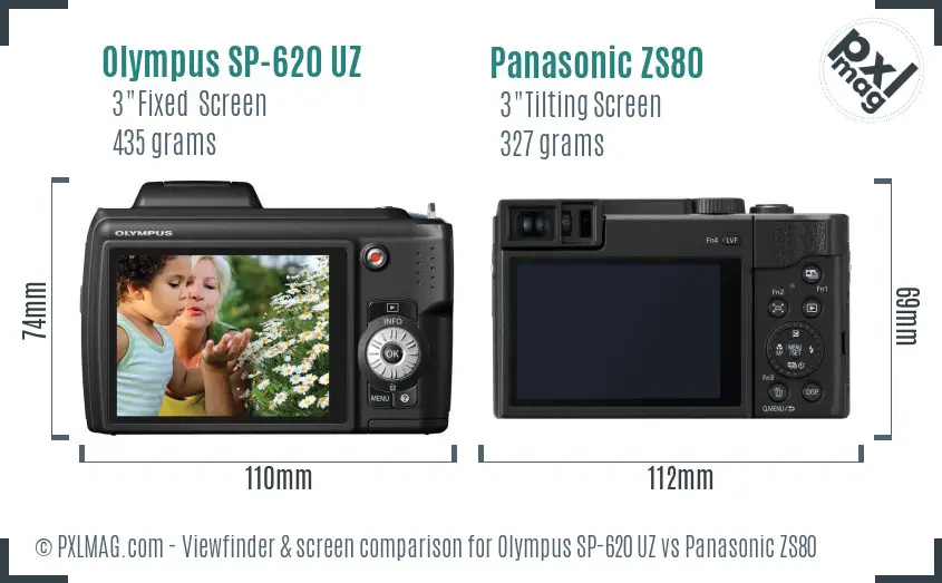 Olympus SP-620 UZ vs Panasonic ZS80 Screen and Viewfinder comparison