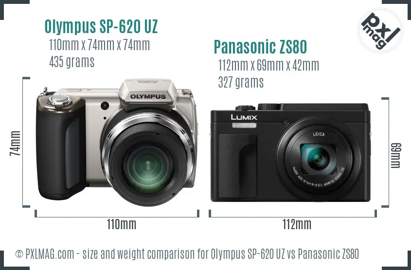 Olympus SP-620 UZ vs Panasonic ZS80 size comparison