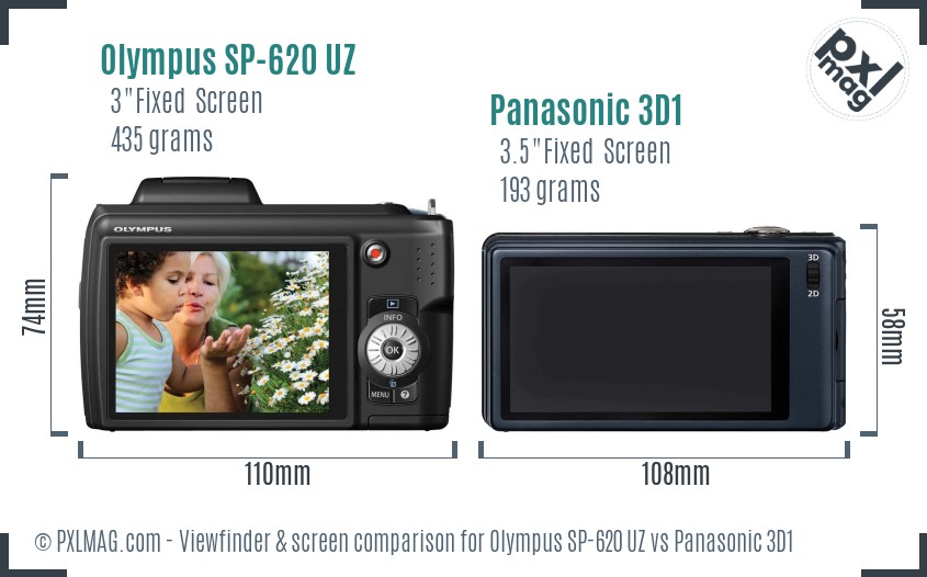 Olympus SP-620 UZ vs Panasonic 3D1 Screen and Viewfinder comparison