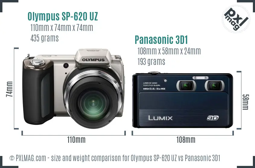 Olympus SP-620 UZ vs Panasonic 3D1 size comparison