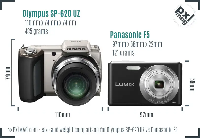Olympus SP-620 UZ vs Panasonic F5 size comparison