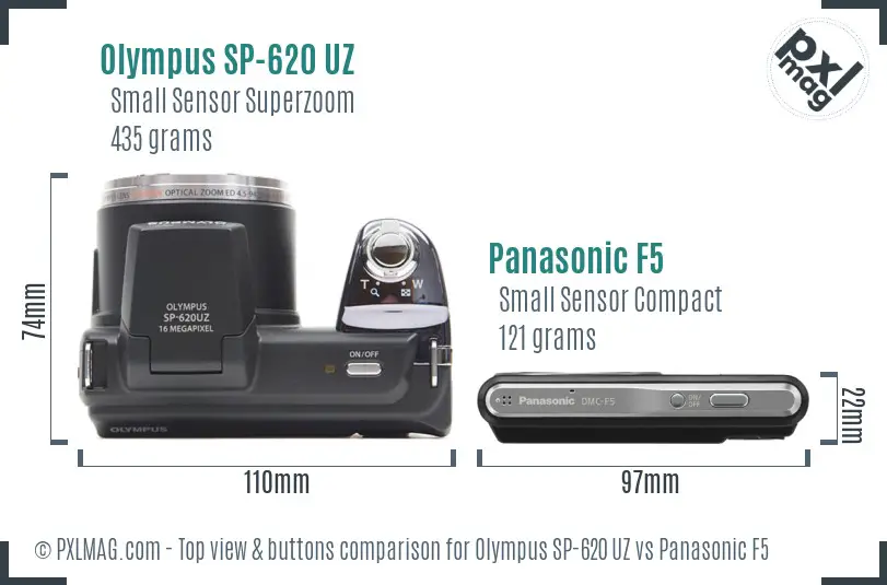 Olympus SP-620 UZ vs Panasonic F5 top view buttons comparison