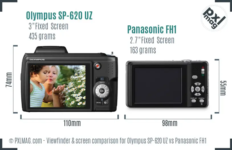 Olympus SP-620 UZ vs Panasonic FH1 Screen and Viewfinder comparison