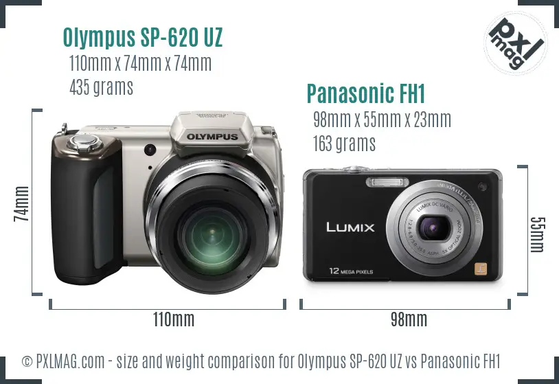 Olympus SP-620 UZ vs Panasonic FH1 size comparison