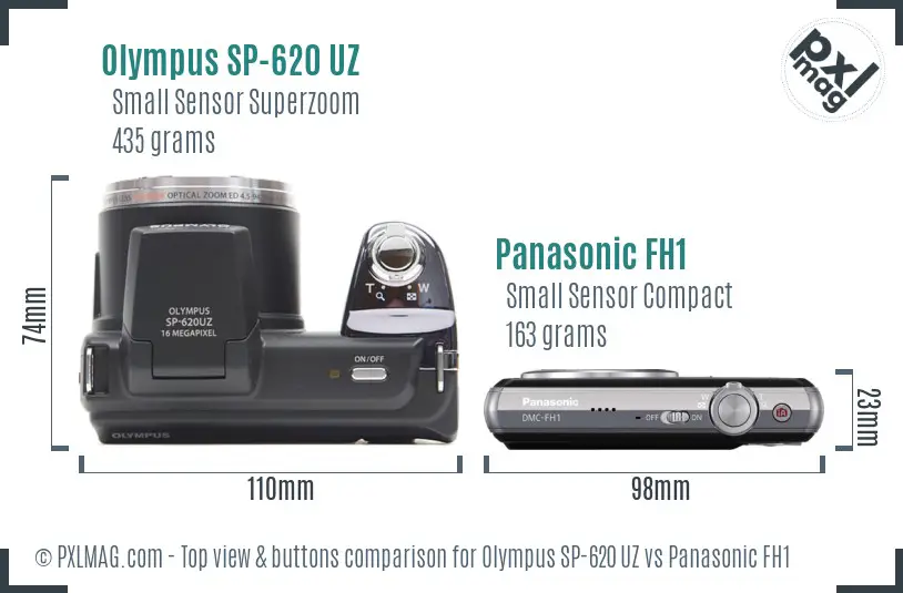 Olympus SP-620 UZ vs Panasonic FH1 top view buttons comparison