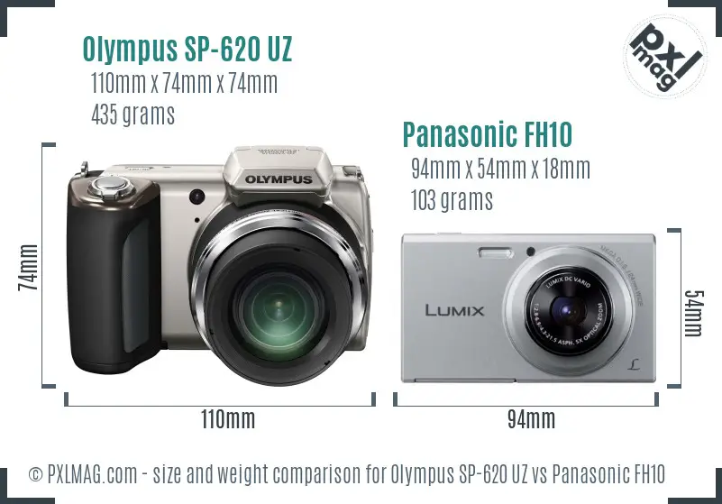 Olympus SP-620 UZ vs Panasonic FH10 size comparison