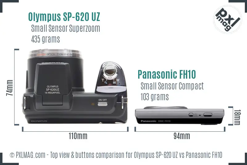 Olympus SP-620 UZ vs Panasonic FH10 top view buttons comparison