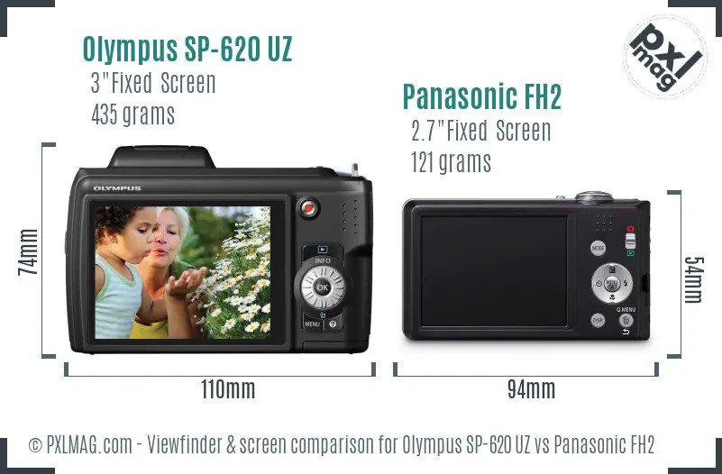 Olympus SP-620 UZ vs Panasonic FH2 Screen and Viewfinder comparison