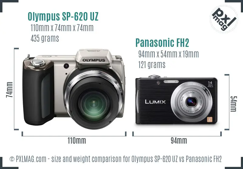 Olympus SP-620 UZ vs Panasonic FH2 size comparison