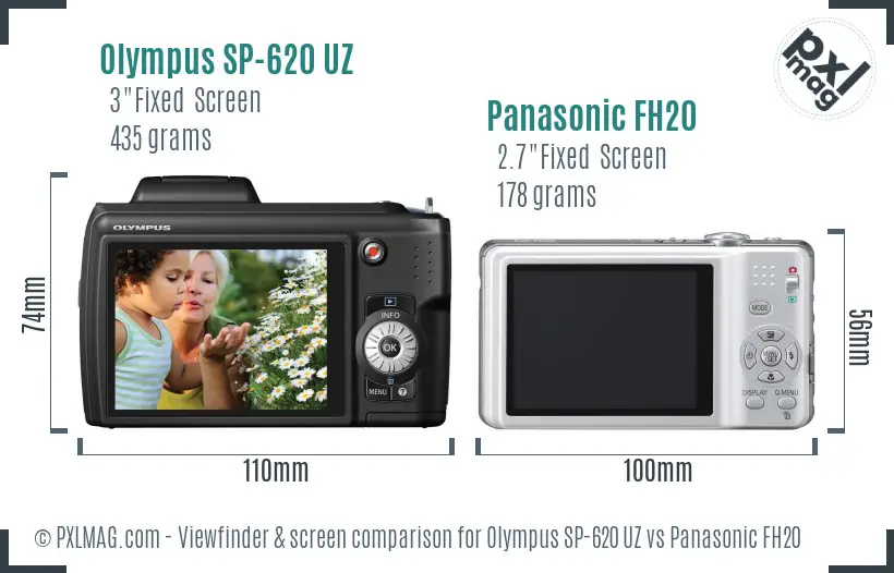 Olympus SP-620 UZ vs Panasonic FH20 Screen and Viewfinder comparison
