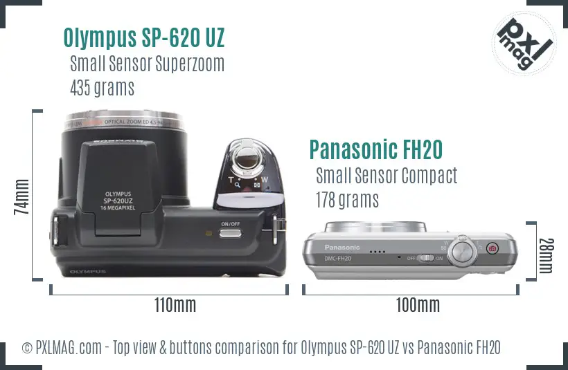 Olympus SP-620 UZ vs Panasonic FH20 top view buttons comparison