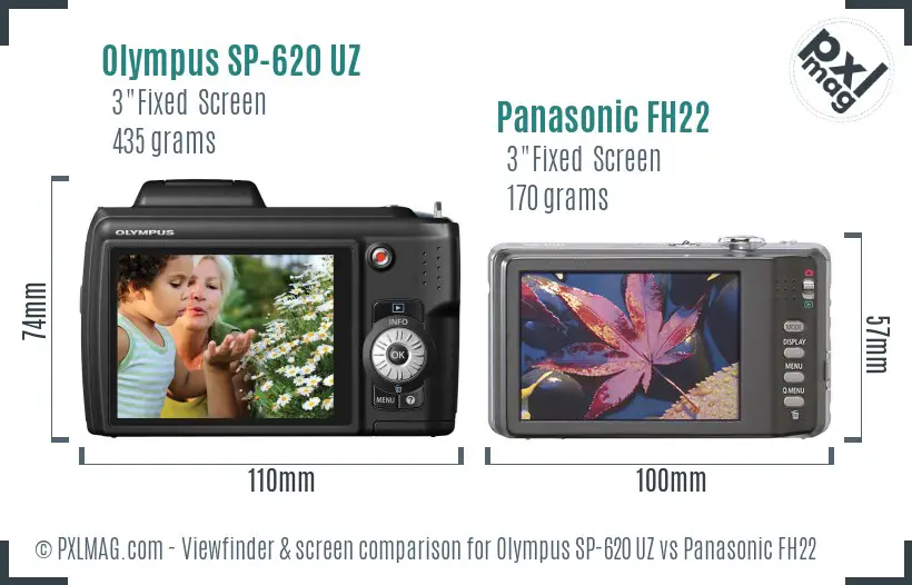 Olympus SP-620 UZ vs Panasonic FH22 Screen and Viewfinder comparison