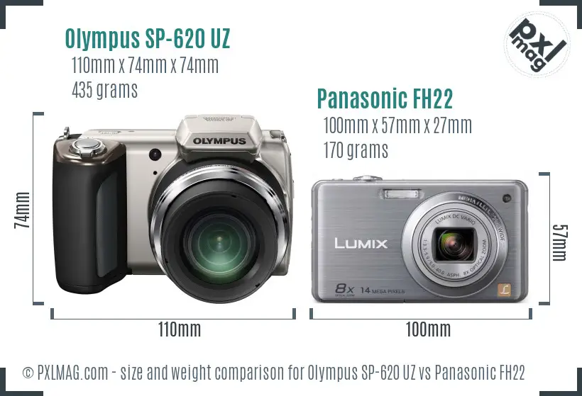 Olympus SP-620 UZ vs Panasonic FH22 size comparison