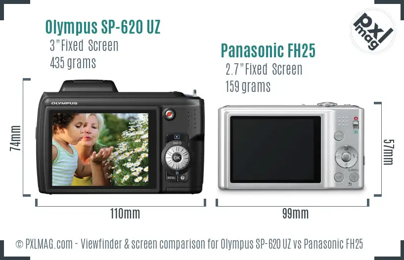 Olympus SP-620 UZ vs Panasonic FH25 Screen and Viewfinder comparison