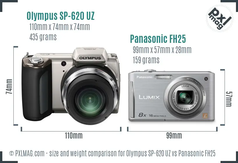 Olympus SP-620 UZ vs Panasonic FH25 size comparison