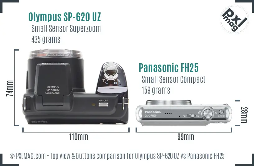 Olympus SP-620 UZ vs Panasonic FH25 top view buttons comparison