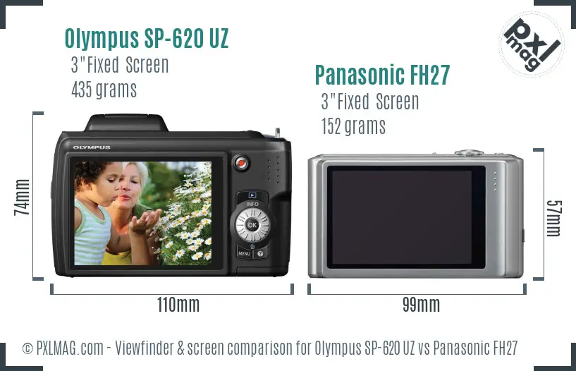 Olympus SP-620 UZ vs Panasonic FH27 Screen and Viewfinder comparison