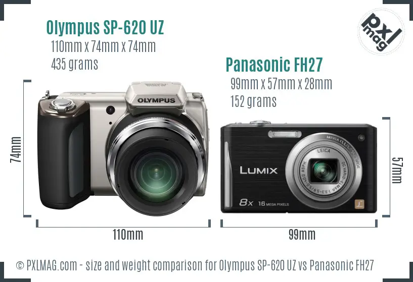 Olympus SP-620 UZ vs Panasonic FH27 size comparison