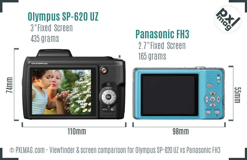 Olympus SP-620 UZ vs Panasonic FH3 Screen and Viewfinder comparison