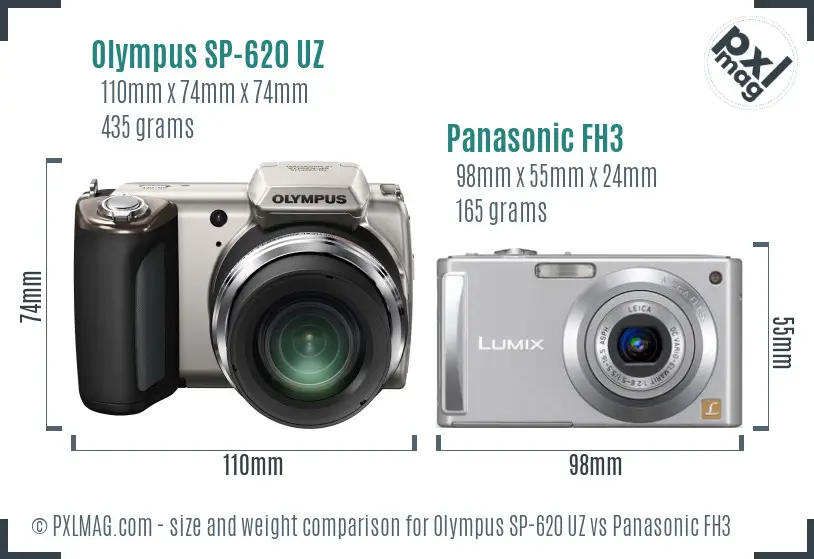 Olympus SP-620 UZ vs Panasonic FH3 size comparison