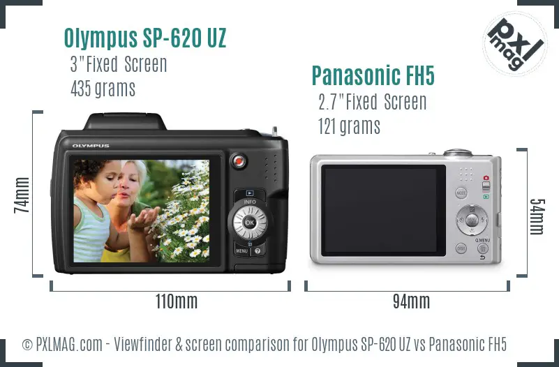 Olympus SP-620 UZ vs Panasonic FH5 Screen and Viewfinder comparison