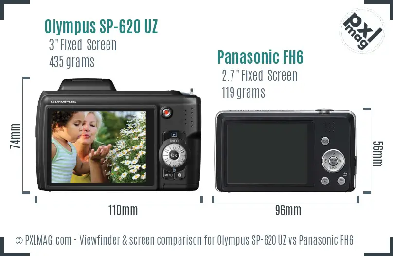 Olympus SP-620 UZ vs Panasonic FH6 Screen and Viewfinder comparison