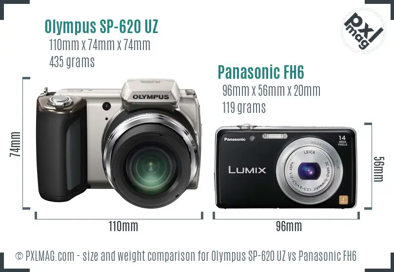 Olympus SP-620 UZ vs Panasonic FH6 size comparison