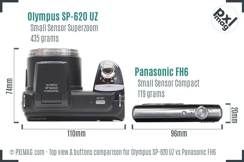Olympus SP-620 UZ vs Panasonic FH6 top view buttons comparison