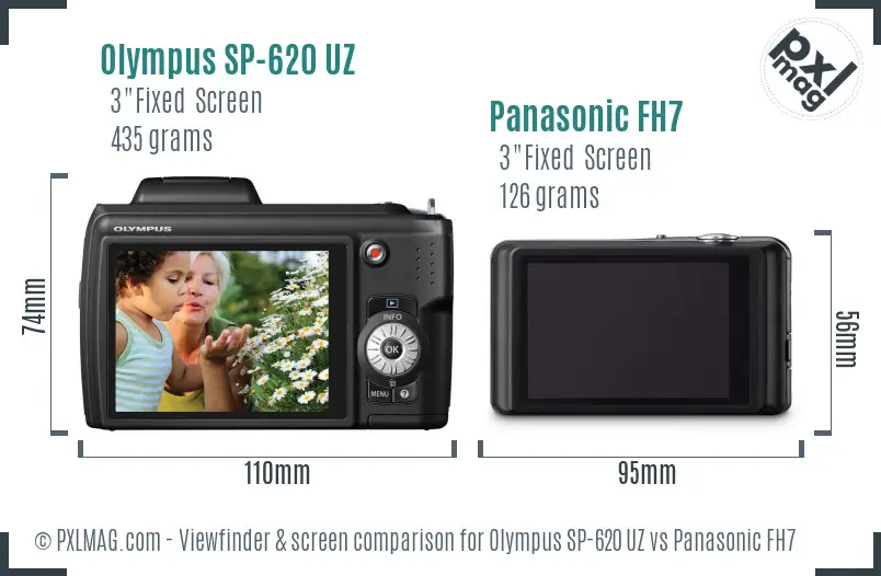 Olympus SP-620 UZ vs Panasonic FH7 Screen and Viewfinder comparison
