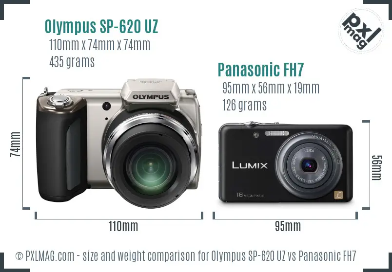 Olympus SP-620 UZ vs Panasonic FH7 size comparison