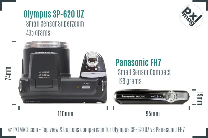 Olympus SP-620 UZ vs Panasonic FH7 top view buttons comparison