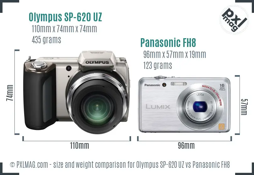 Olympus SP-620 UZ vs Panasonic FH8 size comparison
