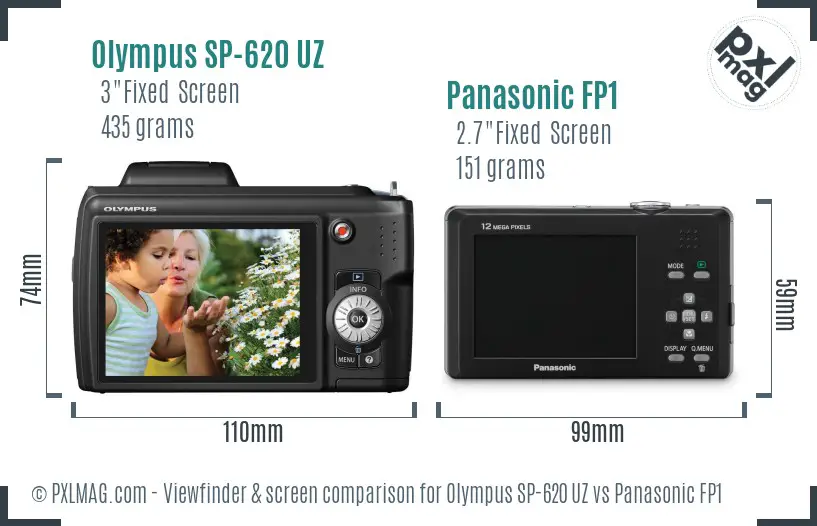 Olympus SP-620 UZ vs Panasonic FP1 Screen and Viewfinder comparison