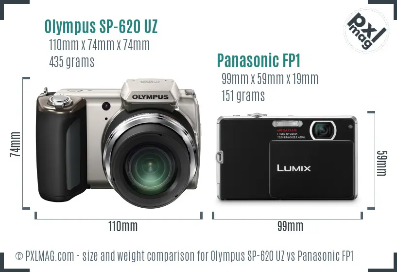 Olympus SP-620 UZ vs Panasonic FP1 size comparison