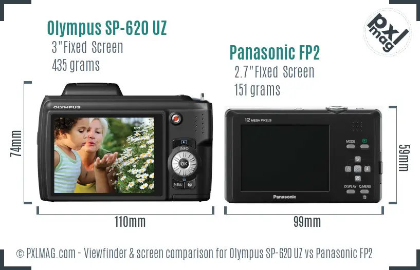 Olympus SP-620 UZ vs Panasonic FP2 Screen and Viewfinder comparison