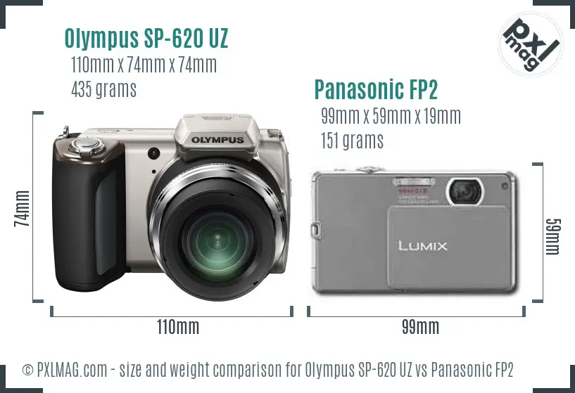 Olympus SP-620 UZ vs Panasonic FP2 size comparison