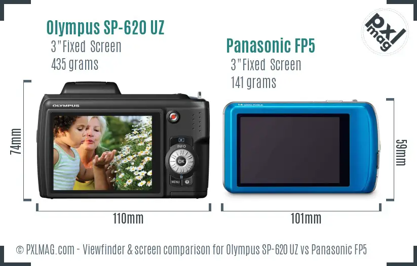 Olympus SP-620 UZ vs Panasonic FP5 Screen and Viewfinder comparison