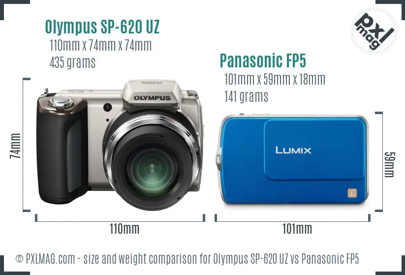 Olympus SP-620 UZ vs Panasonic FP5 size comparison