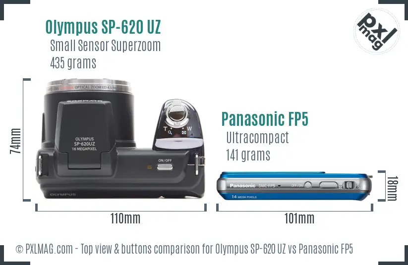 Olympus SP-620 UZ vs Panasonic FP5 top view buttons comparison