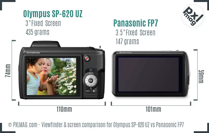Olympus SP-620 UZ vs Panasonic FP7 Screen and Viewfinder comparison