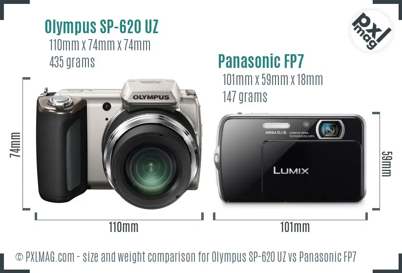 Olympus SP-620 UZ vs Panasonic FP7 size comparison