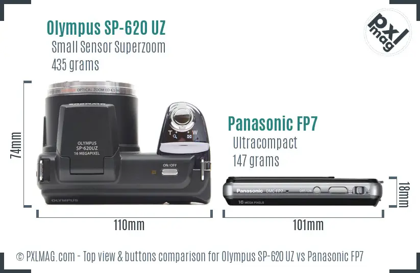 Olympus SP-620 UZ vs Panasonic FP7 top view buttons comparison