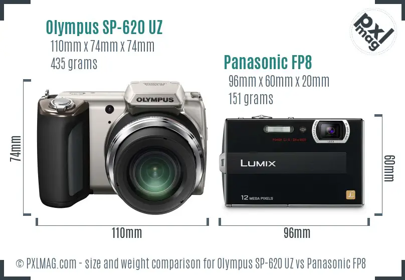 Olympus SP-620 UZ vs Panasonic FP8 size comparison