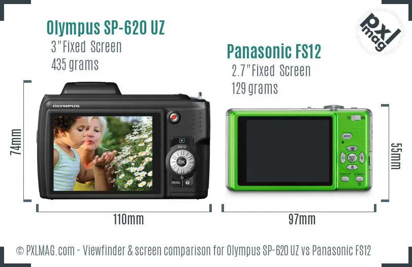 Olympus SP-620 UZ vs Panasonic FS12 Screen and Viewfinder comparison